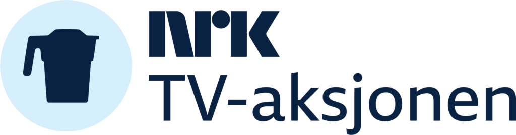 En mørkeblå silhuett av en bøsse på en lyseblå sirkel, ved siden av teksten