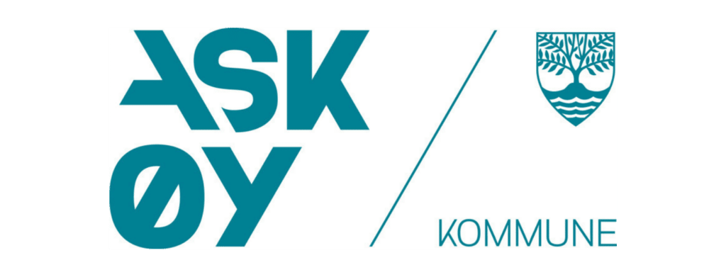 Askøy kommune sin logo i turkis med teksten ASKØY og kommunevåpenet til høyre