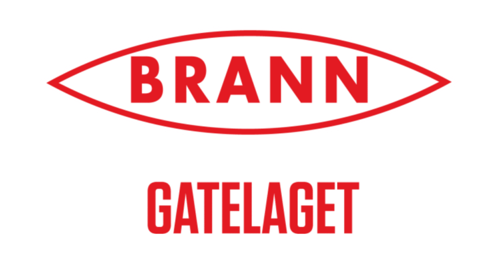 Rød og hvit logo med ordet